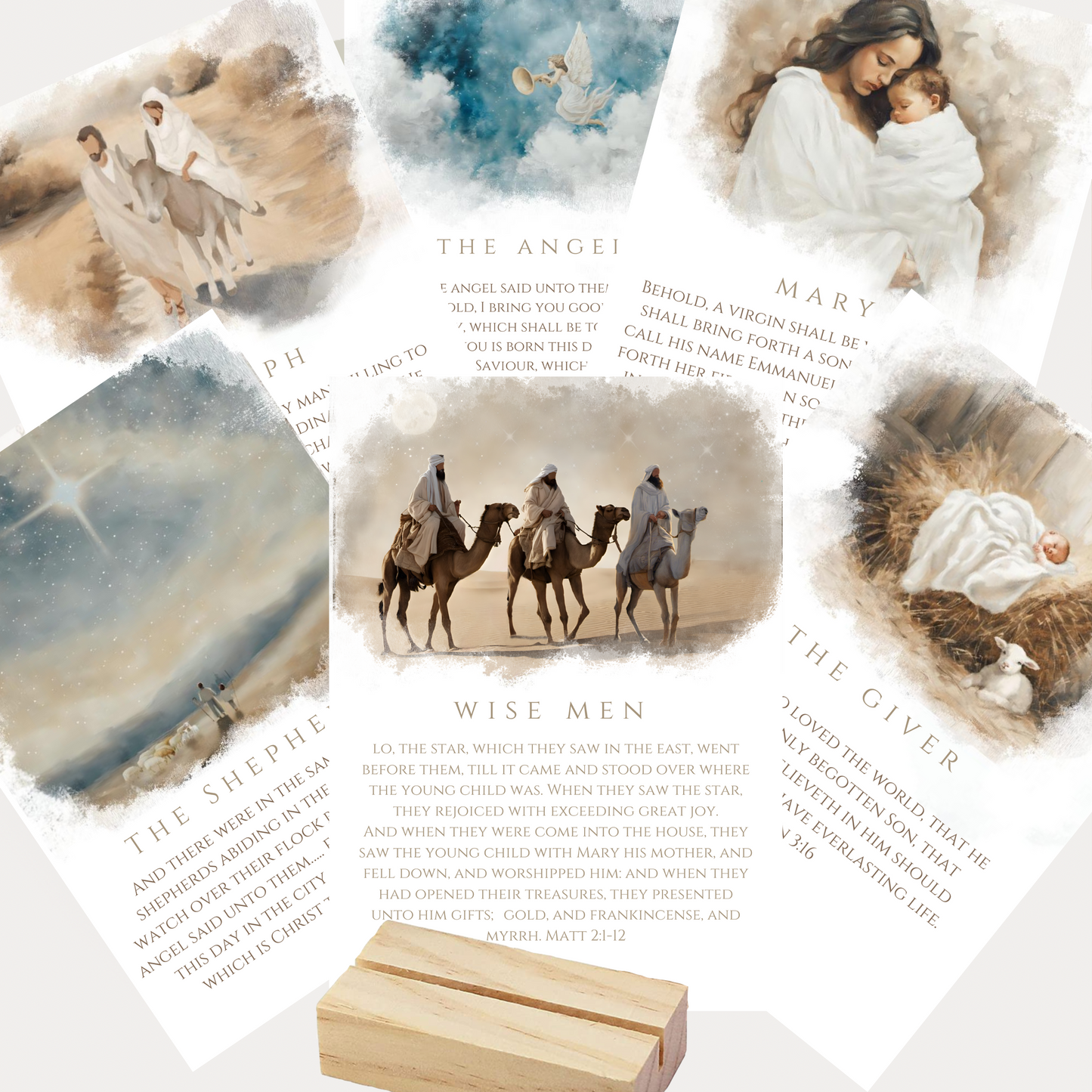 Cartes de scène de la Nativité et bloc de bois