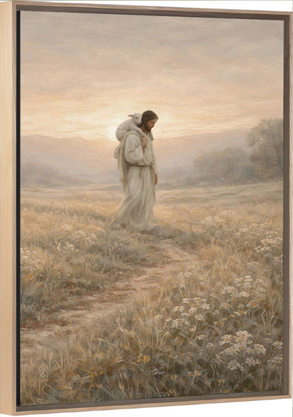 Along the Narrow Path - Light Wood Framed Vertical Canvas