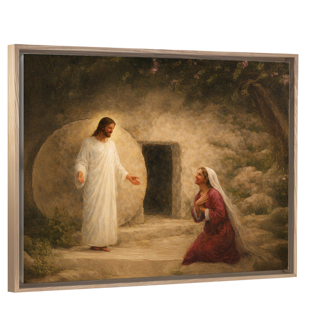 At The Tomb - Light Wood Framed Canvas