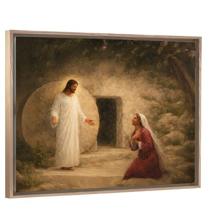 At The Tomb - Light Wood Framed Canvas