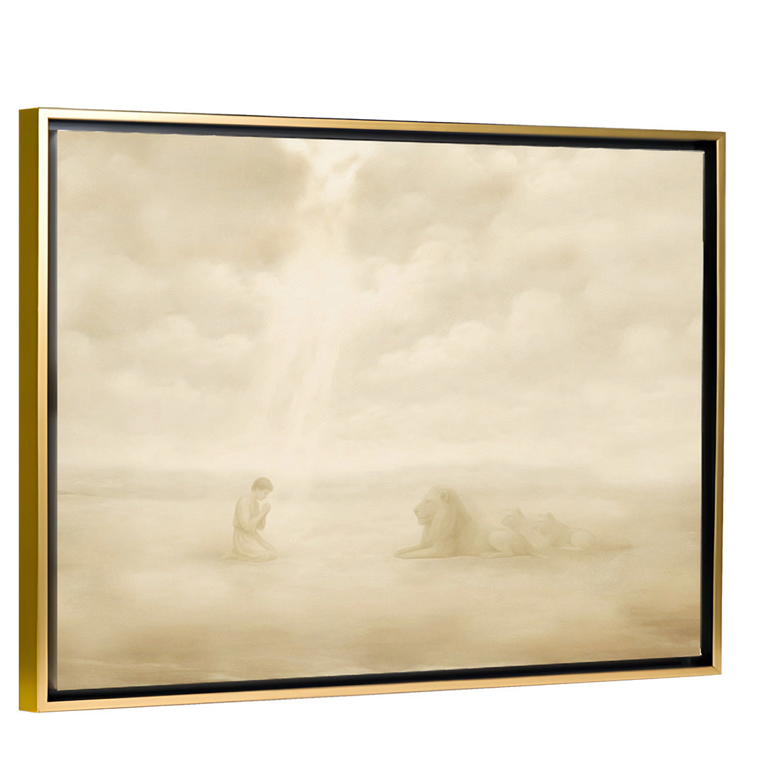Daniel and the Lions Den Canvas with Gold Frame