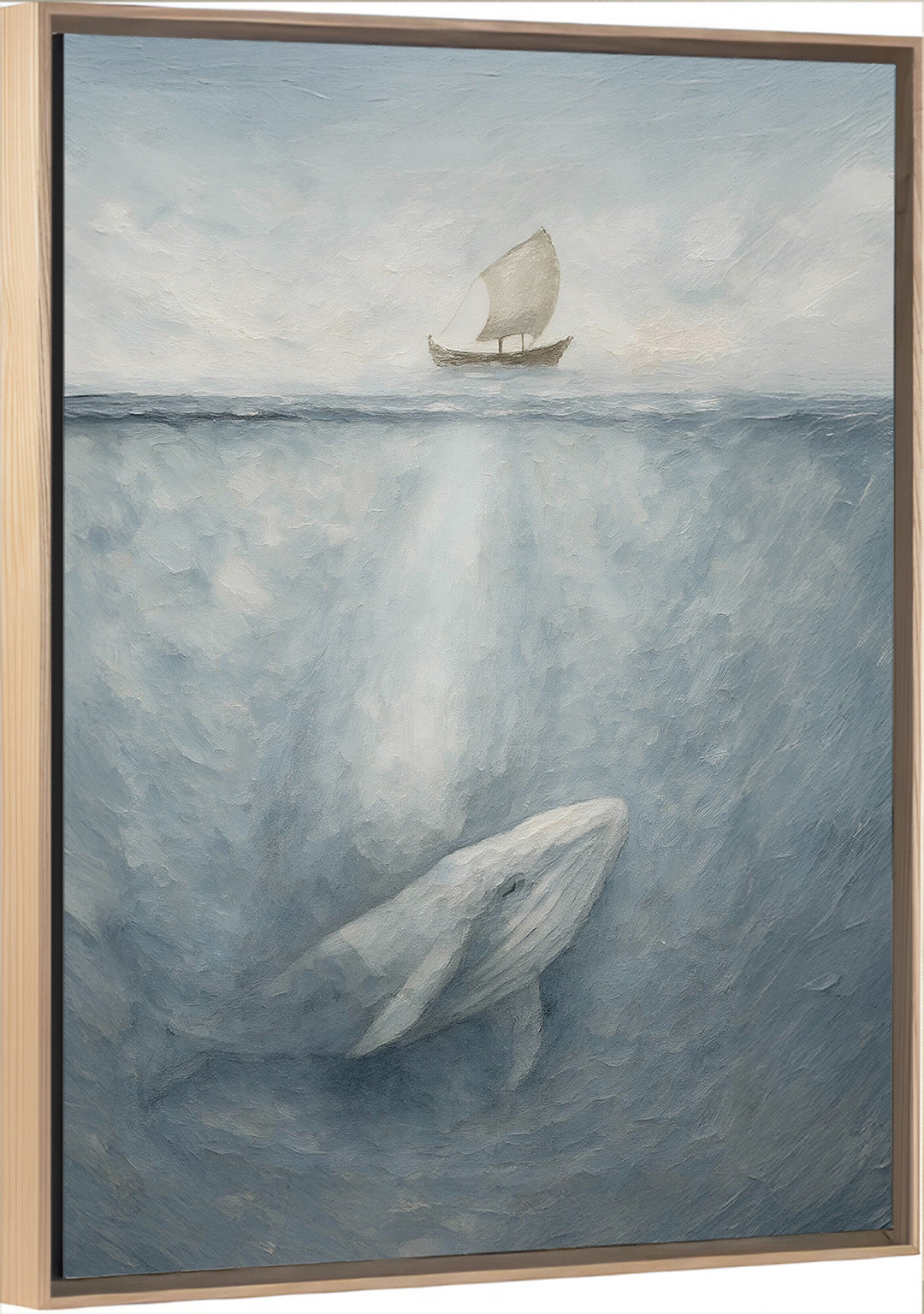 Jonah and the Whale Vertical Canvas with Light Wood Frame