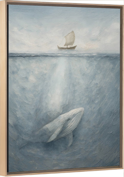 Jonah and the Whale Vertical Canvas with Light Wood Frame