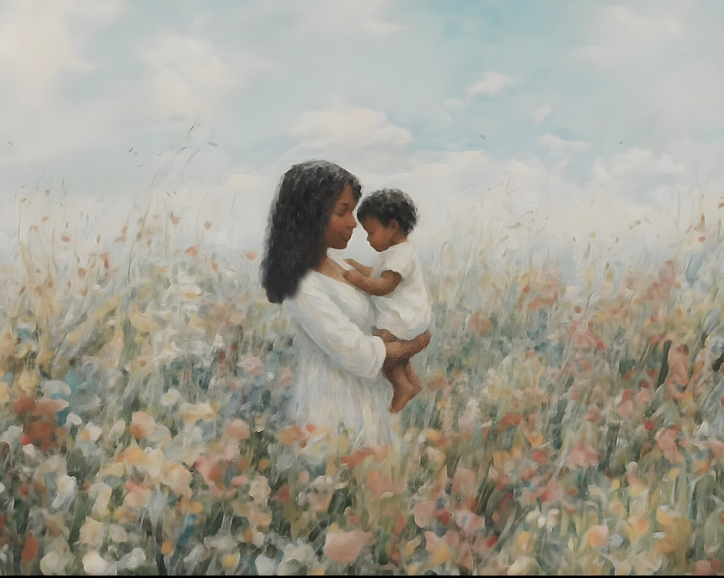 Mommy and Me, Black Hair - Canvas